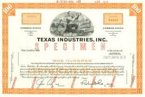 Texas Industries, Inc. - Specimen Stock Certificate